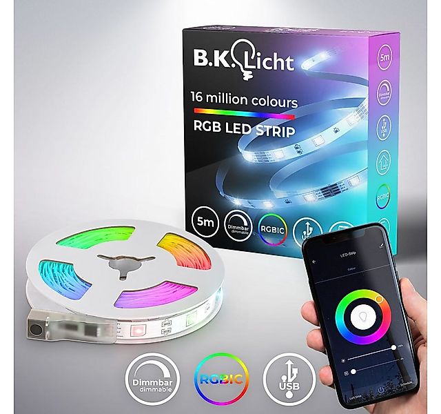 B.K.Licht LED-Streifen 5m Smart RGB-IC Flex-Band dimmbar 5,5W Farbwechsel - günstig online kaufen
