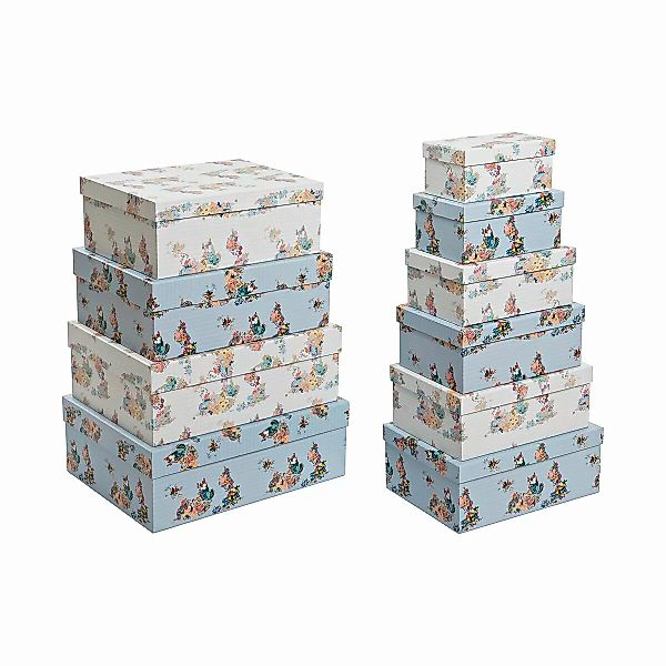 Satz Stapelbarer Organizerboxen Dkd Home Decor Blau Weiß Blomster Pappe (43 günstig online kaufen