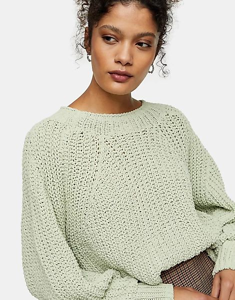 Topshop – Kurz geschnittener Chenille-Pullover in Grün günstig online kaufen