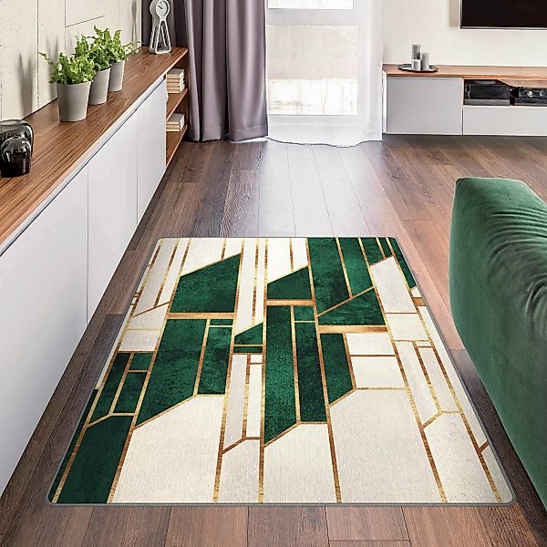 Teppich Emerald und Gold Geometrie günstig online kaufen