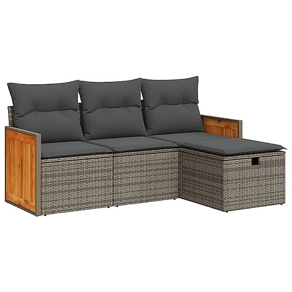 vidaXL 4-Tlg Garten-Sofagarnitur mit Kissen Grau Poly Rattan 3326008 günstig online kaufen