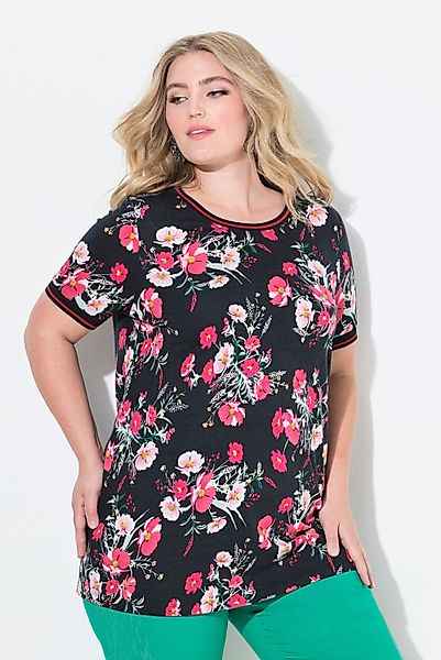 MIAMODA T-Shirt T-Shirt Blumenmuster Streifenbündchen Halbarm günstig online kaufen