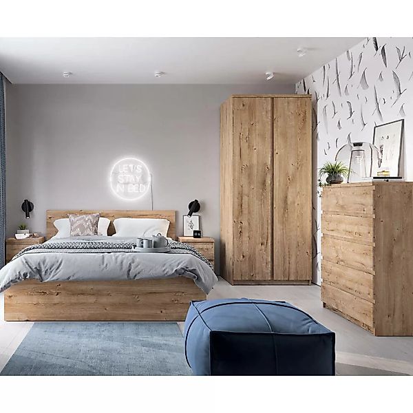 Schlafzimmer Set 7-teilig FORTALEZA-129 mit Bett 140x200 in Eiche Nb. günstig online kaufen