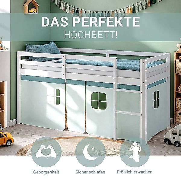 Homestyle4u Hochbett 90x200 Stockbett Vorhang Kinderbett günstig online kaufen