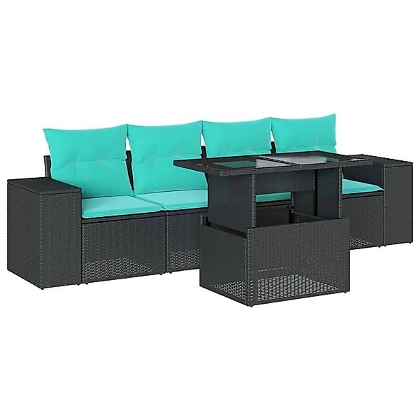 vidaXL 5-Tlg Gartensofa-Set mit Kissen Schwarz Polyrattan 3268987 günstig online kaufen