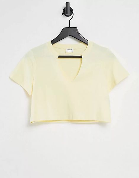 Cotton:On – T-Shirt mit v-förmiger Kerbe in Gelb günstig online kaufen