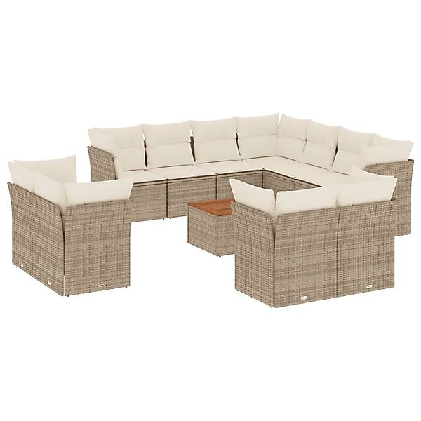 vidaXL 12-Tlg Garten-Sofagarnitur mit Kissen Beige Poly Rattan 3256275 günstig online kaufen