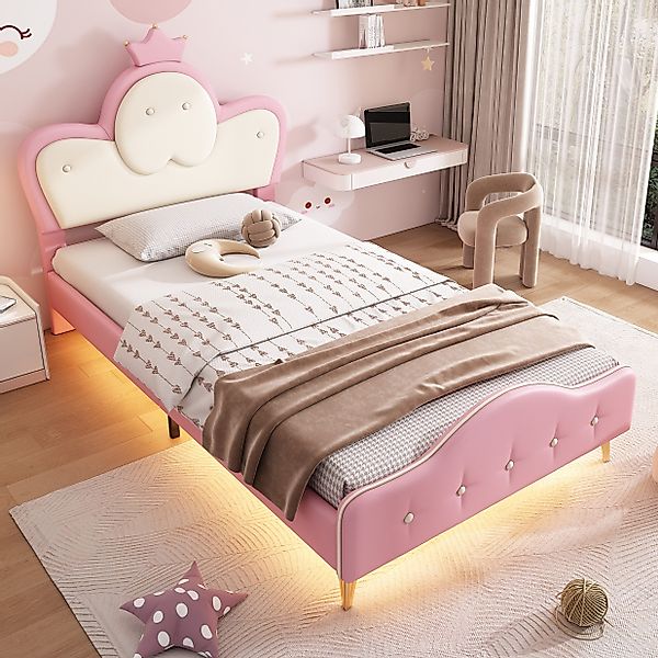 Flieks Polsterbett, LED Kinderbett Einzelbett 90x200cm günstig online kaufen