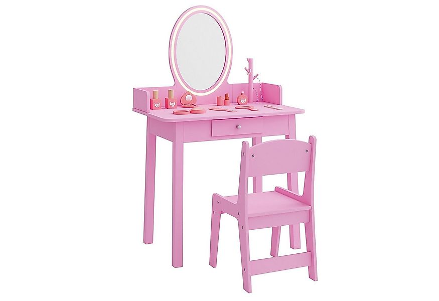 KOMFOTTEU Schminktisch Kinder (Set, 2-St), Spiegel, LED-Beleuchtung & Stuhl günstig online kaufen