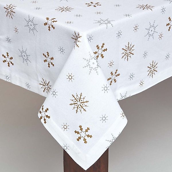 Homescapes Tischdecke Baumwoll-Tischdecke mit Schneeflocken-Muster, 137 günstig online kaufen