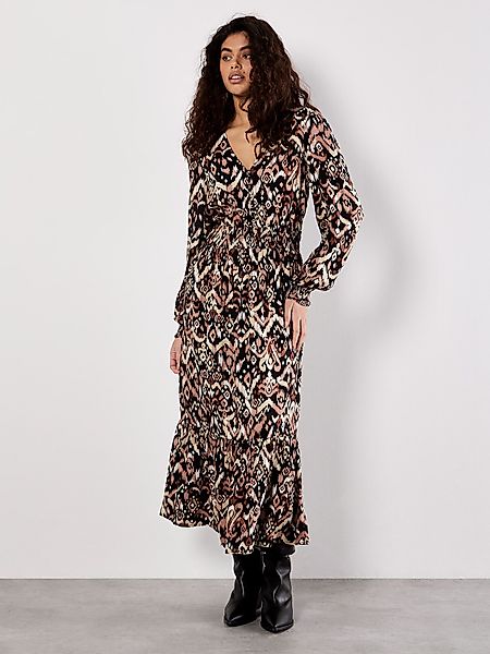 Apricot Druckkleid Midaxikleid, mit Smokdetails günstig online kaufen
