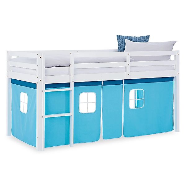 Homestyle4u Hochbett 90x200 mit Lattenrost Vorhang Blau Kinderbett 2984 günstig online kaufen