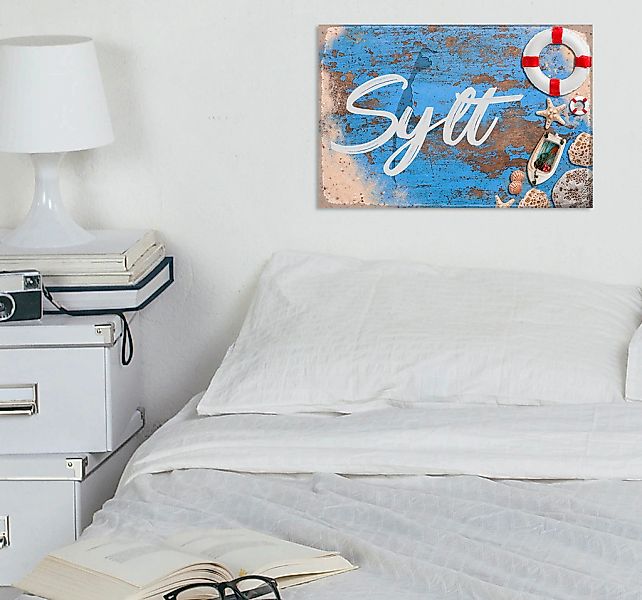 queence Metallbild "Sylter Lifestyle" Meer  Schriftzug  Schriftzüge  Strand günstig online kaufen