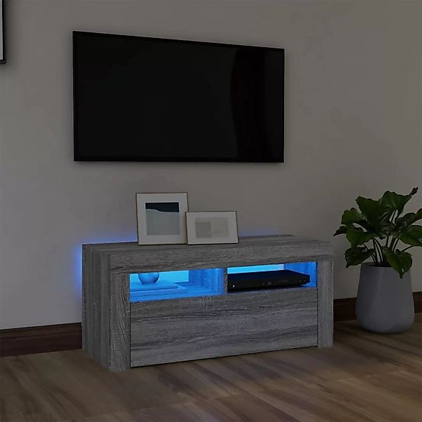 vidaXL TV-Schrank TV-Schrank mit LED Leuchten Grau Sonoma 90x35x40 cm Lowbo günstig online kaufen