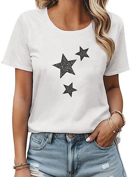 PYL Kurzarmbluse Damen Sommer Bequemes T-Shirt mit Stern Ausgefallene Print günstig online kaufen