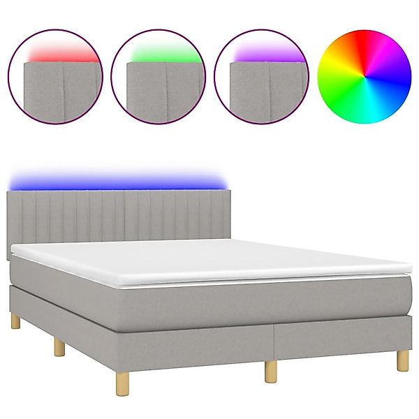 vidaXL Boxspringbett mit Matratze & LED Hellgrau 140x190 cm Stoff 3133869 günstig online kaufen