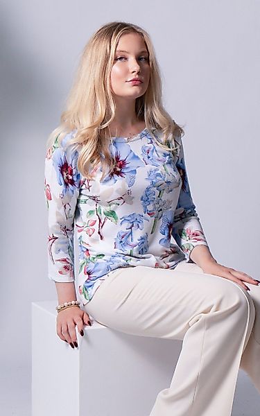 Passioni 3/4 Arm-Pullover mit Pastell Blumenprint günstig online kaufen