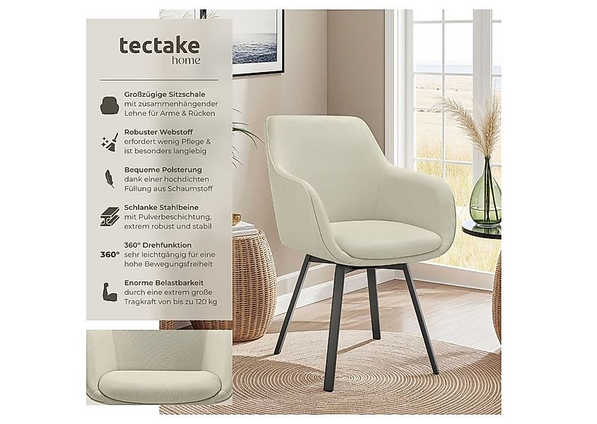 tectake Esszimmerstuhl Drehbarer Armlehnstuhl Alicon, gepolstert (Set, 4 St günstig online kaufen