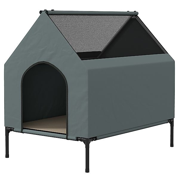 PawHut Hundehütte Hundehöhle Mesh-Fenster erhöhtes Hundebett abnehmbar Deck günstig online kaufen