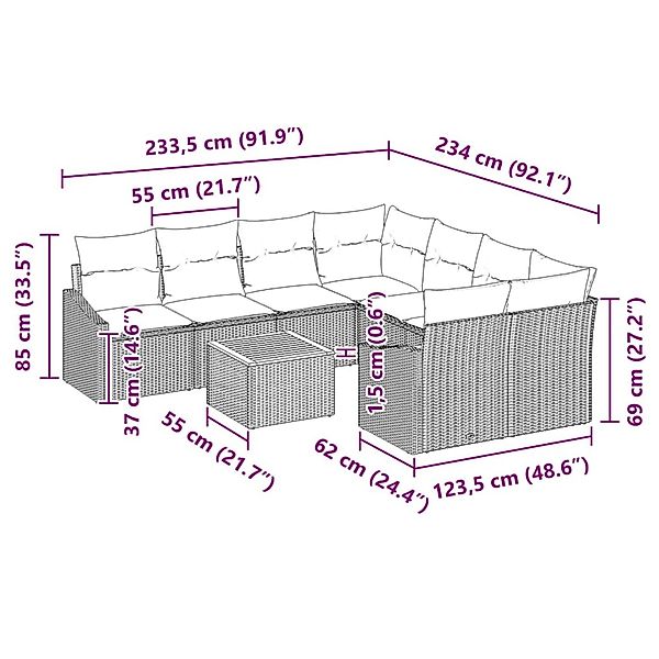 vidaXL Garten-Sofa-Set mit Kissen 9-Tlg Beige Poly Rattan 3347813 günstig online kaufen