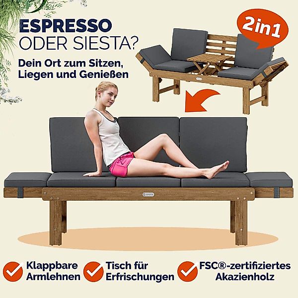 Gartenbank 200x45x76cm Akazienholz FSC®-zertifiziert wandelbar günstig online kaufen