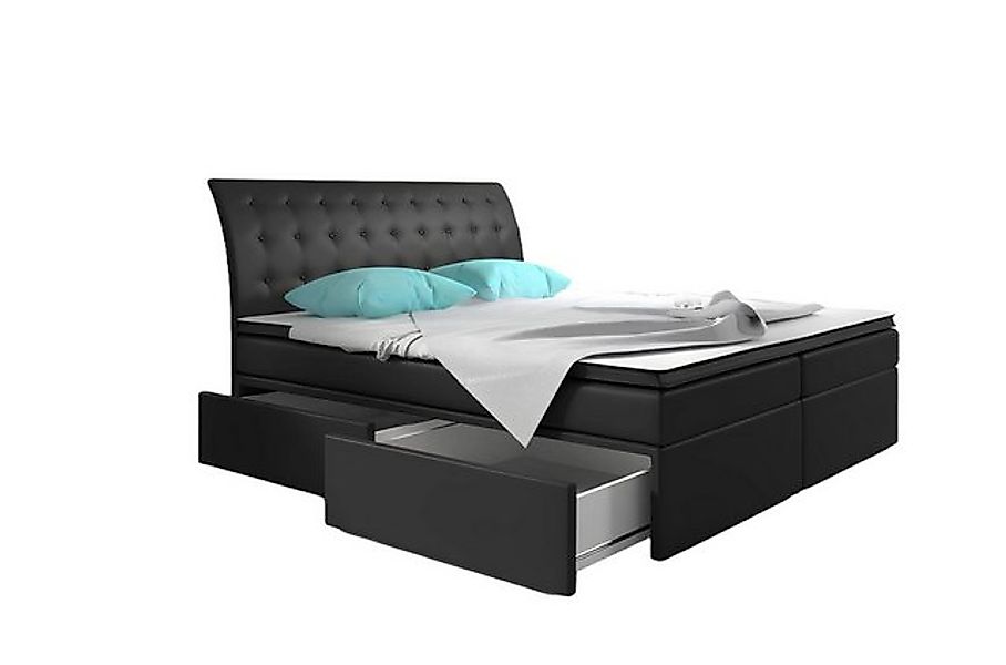 JVmoebel Bett Boxspringbett Betten Polster Kunstleder Hotel Doppel Schwarz, günstig online kaufen