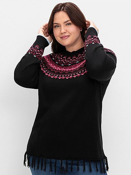 Sheego Strickpullover Rundhalspullover mit Fransen am Saum günstig online kaufen