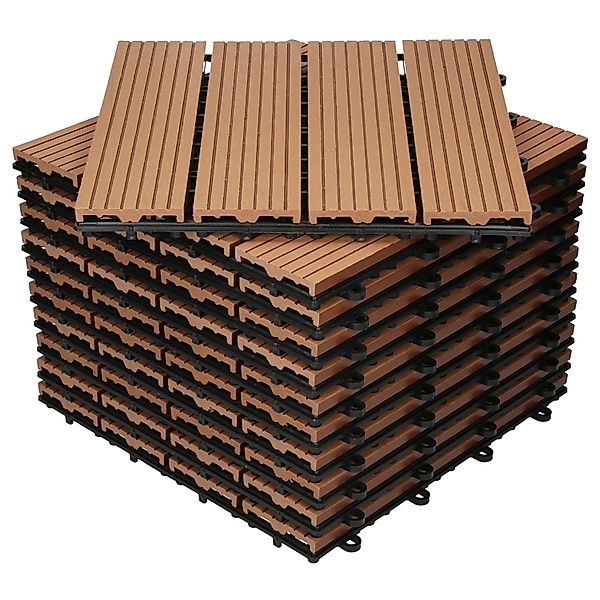 ECD Germany WPC Terrassenfliesen 30x30 cm 44er Spar Set Hellbraun in Holzop günstig online kaufen