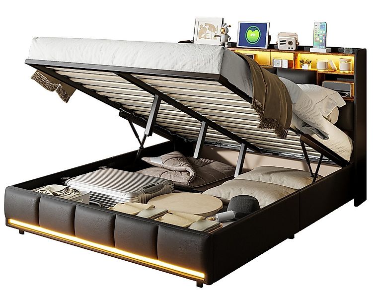 FUROKOY Polsterbett Doppelbett Stauraumbett Hydraulisch anhebbarer, 140x200 günstig online kaufen