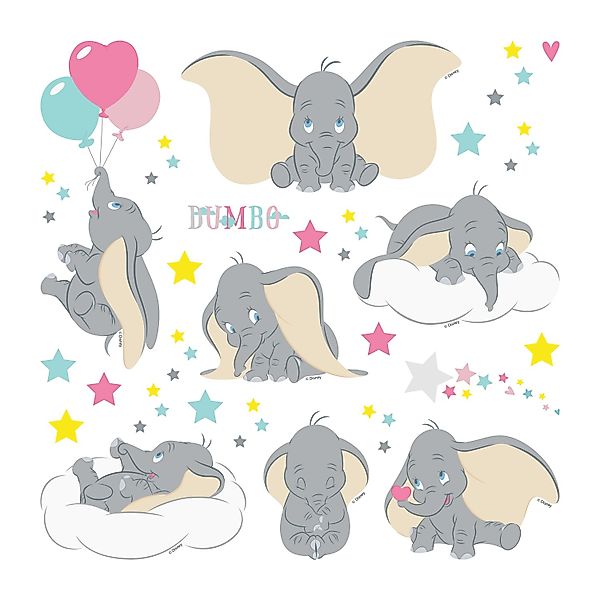 Disney Wandtattoo Dumbo Grau Rosa und Gelb 30 x 30 cm 600237 günstig online kaufen