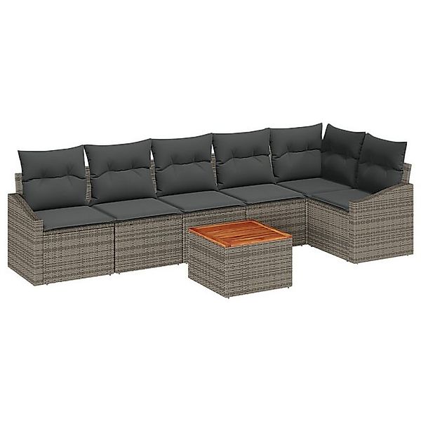 vidaXL Loungesofa 7-teiliges Garten Sofa Set mit Kissen Grau Poly Rattan, 7 günstig online kaufen