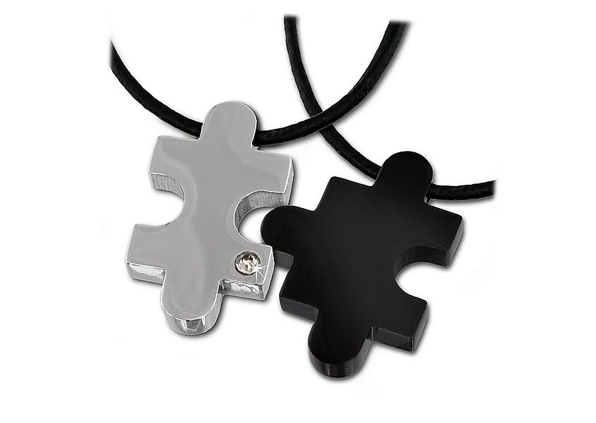 Amello Edelstahlkette Amello Puzzle Halskette silber und schwarz (Halskette günstig online kaufen