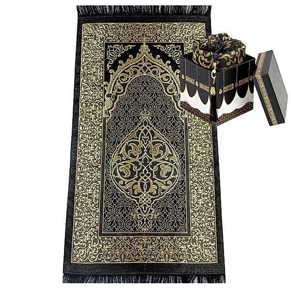 TeppichHome24 Teppich Gebetsteppich 65x110 cm Schwarz-Gold günstig online kaufen