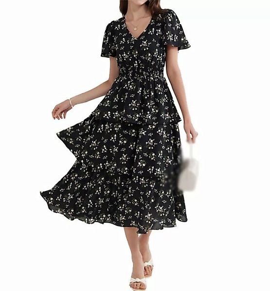 AFAZ New Trading UG Maxikleid Damen Sommer V-Ausschnitt Kurzarm Blumenkleid günstig online kaufen