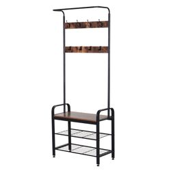 HOMCOM Garderobenständer Kleiderständer mit Schuhbank günstig online kaufen