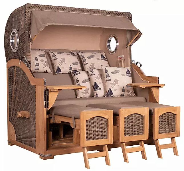 Strandkorb Amrum Grande XXL Teak Bullauge PE grey Dessin 540 günstig online kaufen