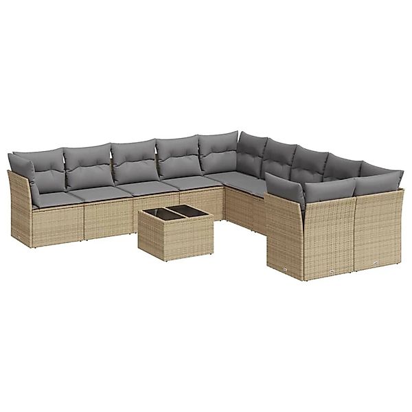 vidaXL 11-Tlg Garten-Sofagarnitur mit Kissen Beige Poly Rattan 3218249 günstig online kaufen