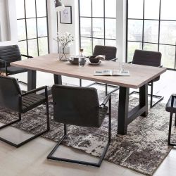 Esszimmertisch Factory Style Wildeiche weiß gekälkt Massivholz günstig online kaufen