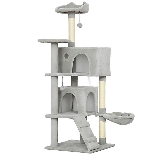 PawHut Kratzbaum, 140 cm hoch Katzenbaum mit 2 Höhlen, Korb, Hängematte, 2 günstig online kaufen