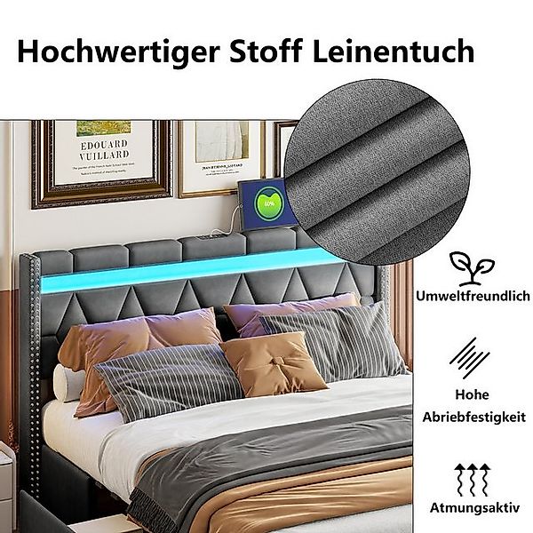 FUROKOY Polsterbett mit Stauraum, LED Beleuchtung, USB Ladefunktion und 4 S günstig online kaufen