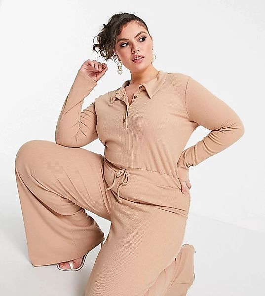 In The Style Plus x Olivia Bowen – Gerippter Jumpsuit mit Kragendetail in B günstig online kaufen