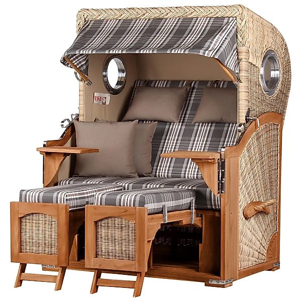 bene,iving Strandkorb Komplettset Ammersee Teak Bullauge PE Shell Modell 52 günstig online kaufen