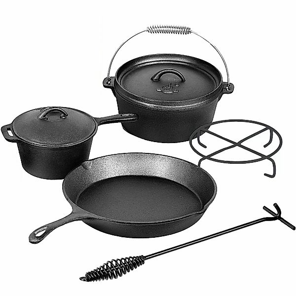 El Fuego Dutch-Oven-Set Gusseisen 5-tlg. Schwarz günstig online kaufen