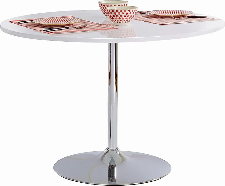 OTTO home Esstisch "Trompet" rund, Ø110 cm, Tischplatte weiß Hochglanz, Tro günstig online kaufen