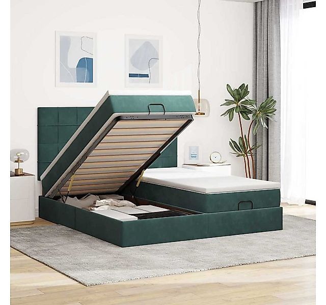 vidaXL Bett, Ottoman-Bett mit Matratzen & LEDs Dunkelgrün 200x200 cm Samt günstig online kaufen