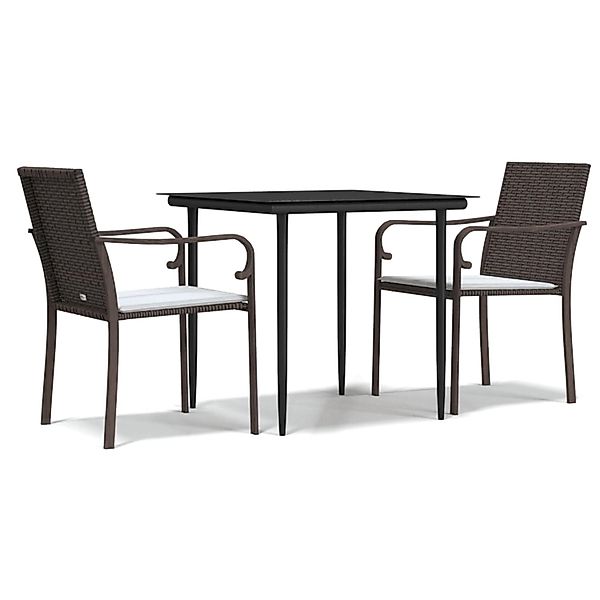 vidaXL 3-Tlg Garten-Essgruppe mit Kissen Poly Rattan und Stahl 3186937 günstig online kaufen
