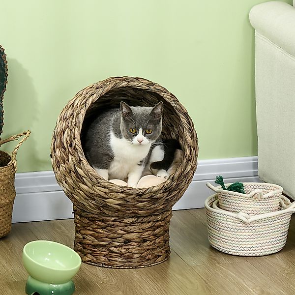 PawHut Rattan Katzenkorb kuschelige Katzenhöhle mit Kissen, Haustierbett au günstig online kaufen