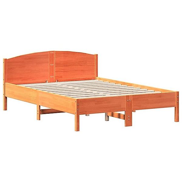 vidaXL Bettgestell, Massivholzbett mit Kopfteil Wachsbraun 120x190 cm Kiefe günstig online kaufen
