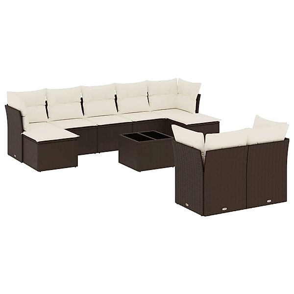 vidaXL 10-Tlg Garten-Sofagarnitur mit Kissen Braun Poly Rattan 3218323 günstig online kaufen