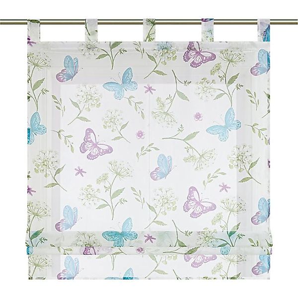 Joyswahl Raffrollo, mit Schlaufen, mit Blumen und Schmetterlinge Voile Raff günstig online kaufen